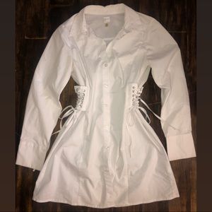 White Button Up Mini Dress - Size M
